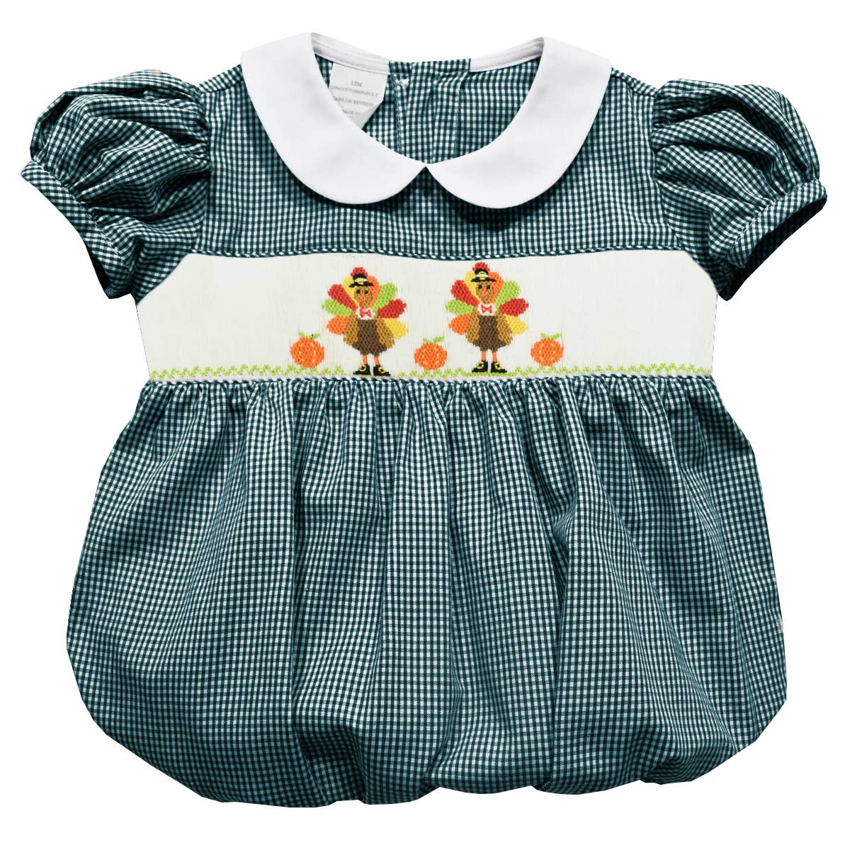 Thanksgiving Turkey Smocked Short Puffy Sleeve Baby Bubble