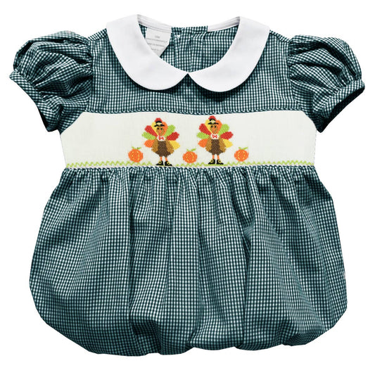 Thanksgiving Turkey Smocked Short Puffy Sleeve Baby Bubble