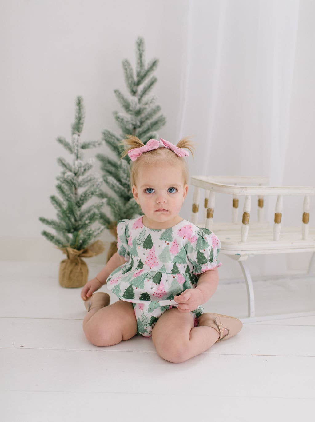 Quinn Poplin Romper in Christmas Trees | Baby Clothing 