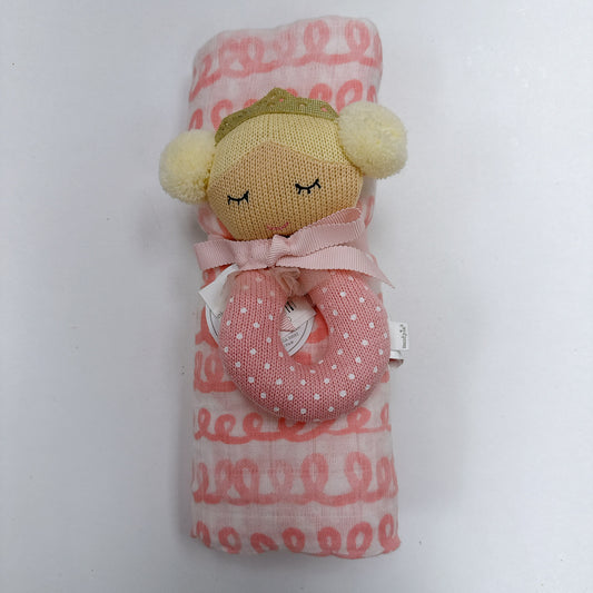 Pink Swirl Swaddle & Rattle Set