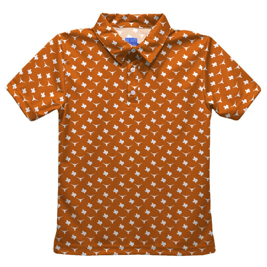 University of Texas Longhorns Vive La Fete All Over Logo Gold Short Sleeve Polo Shirt