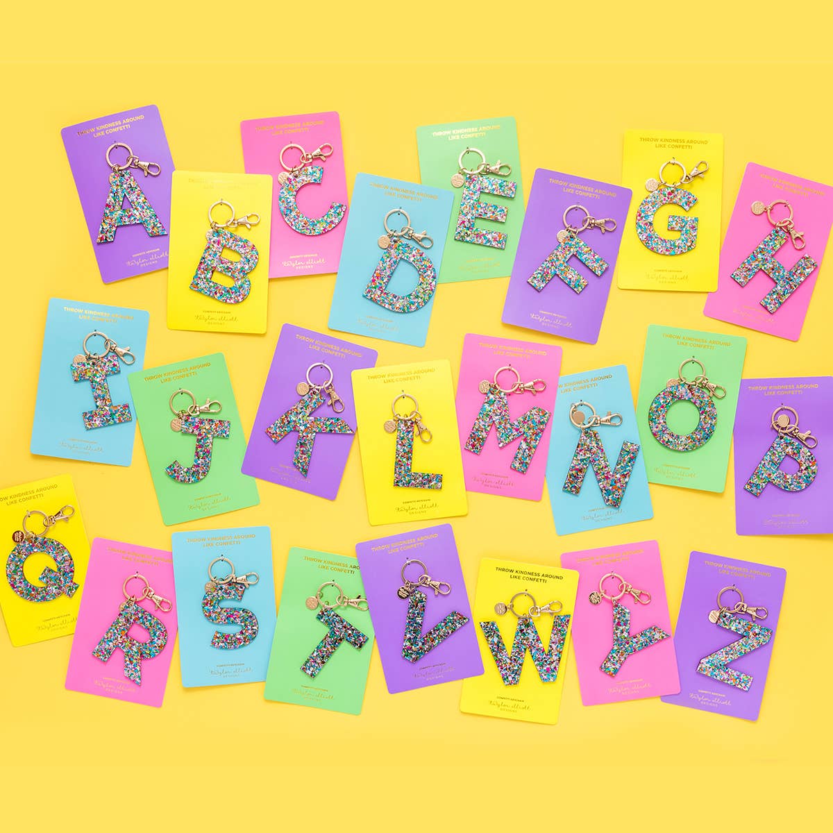 Keychain - Letters A - Z - Colorful Confetti - Each