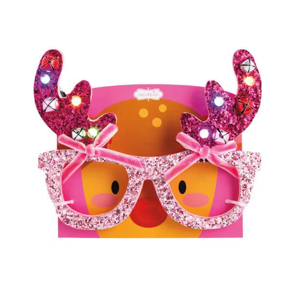 Glitter Reindeer LED glasses PINK