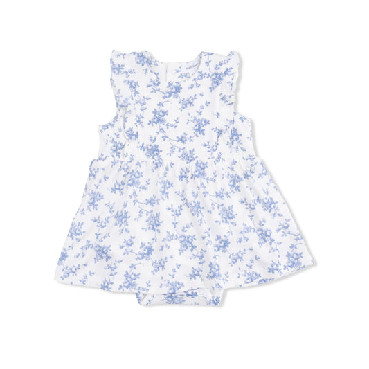 Ruffle bodysuit dress- Baby blue vines