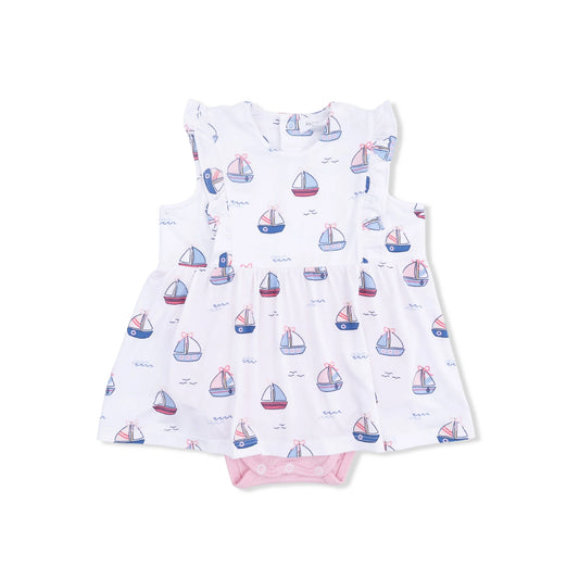 Bubbly Sailboats- Ruffle Bodysuit dress