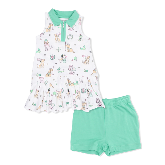 Country Club Dogs-Polo Tennis  Dress w/Cartwheel Shorts - Pink