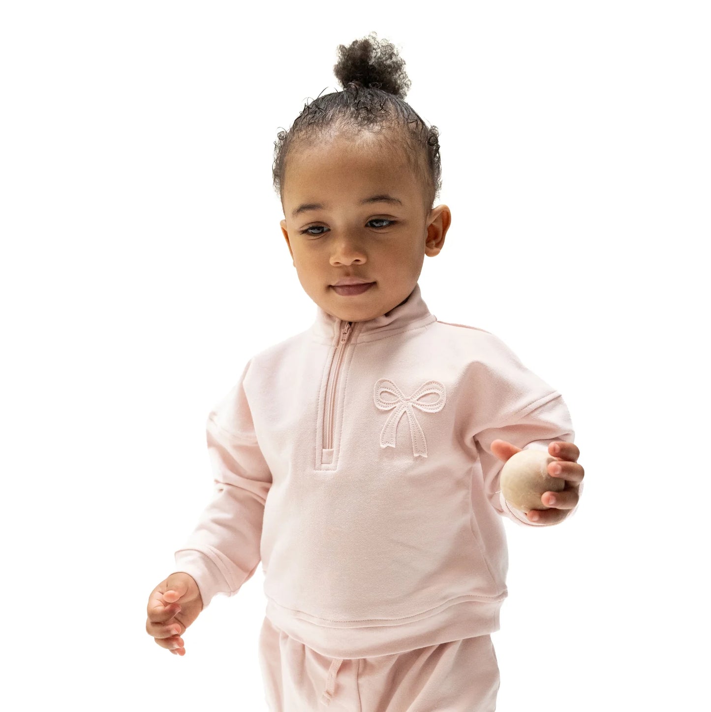 Veiled pink bow half zip sweatshirt