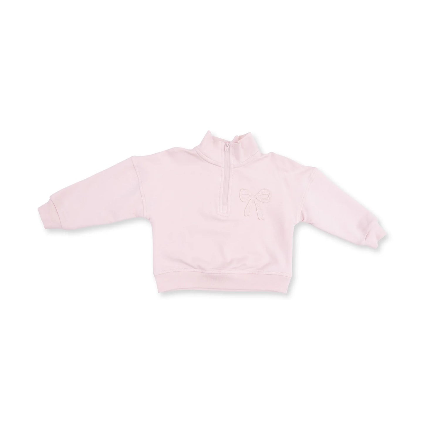 Veiled pink bow half zip sweatshirt