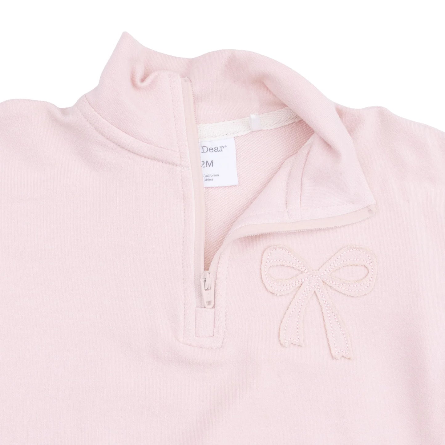 Veiled pink bow half zip sweatshirt
