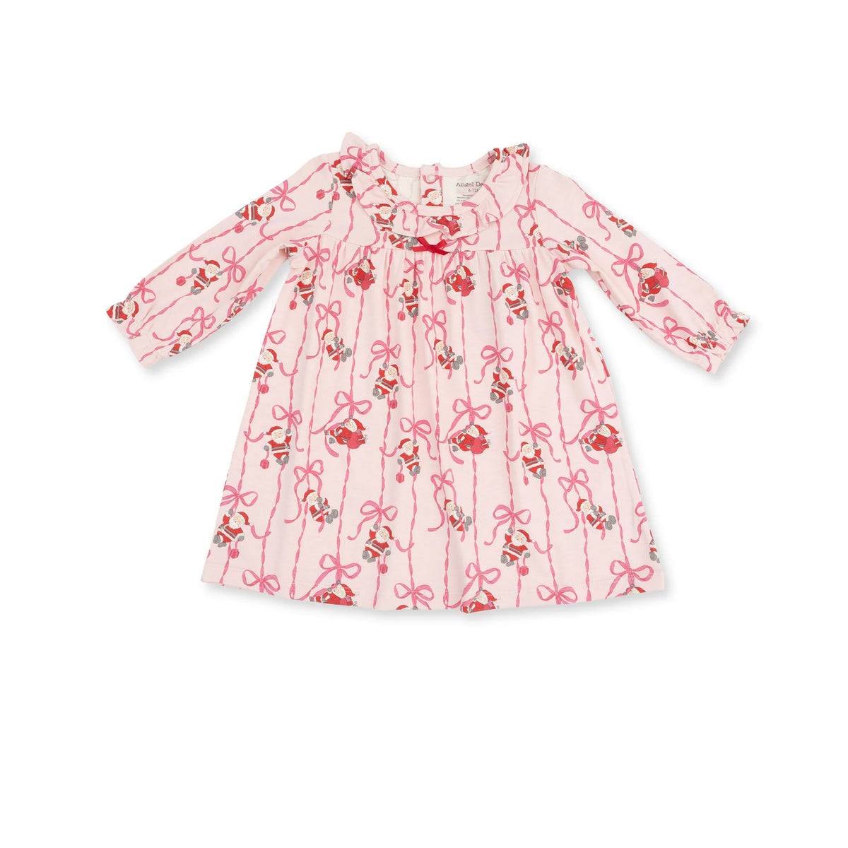 Bows & Santa- Long Sleeve Gown with Ruffle Collar