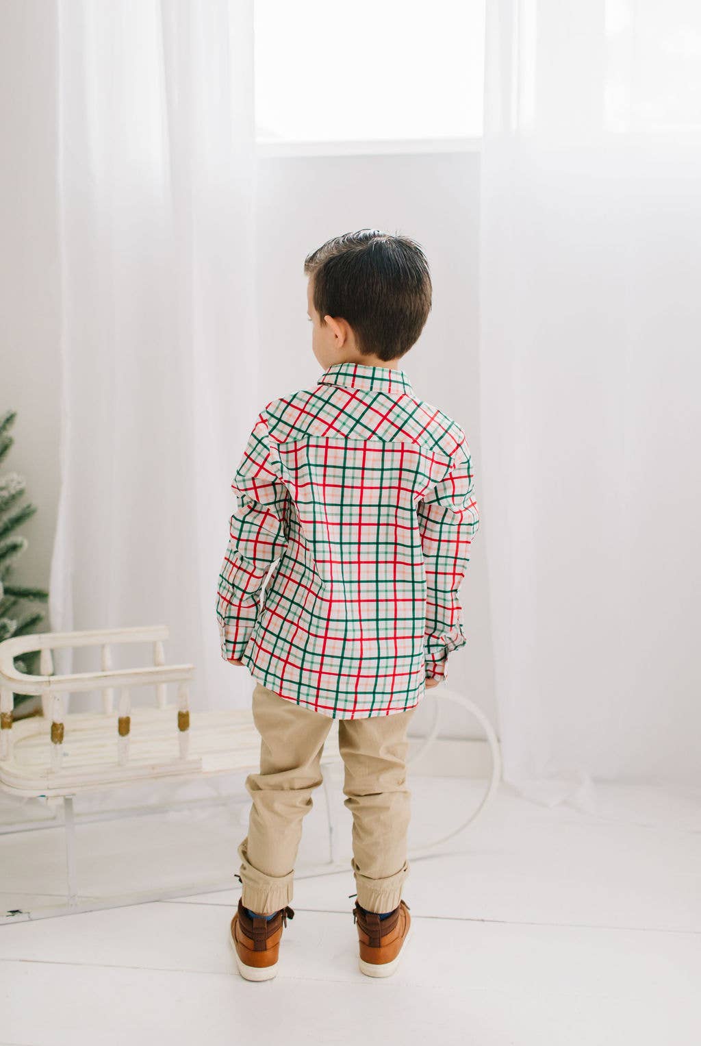 Boys Button Down in Holiday Plaid | Boys Shirt