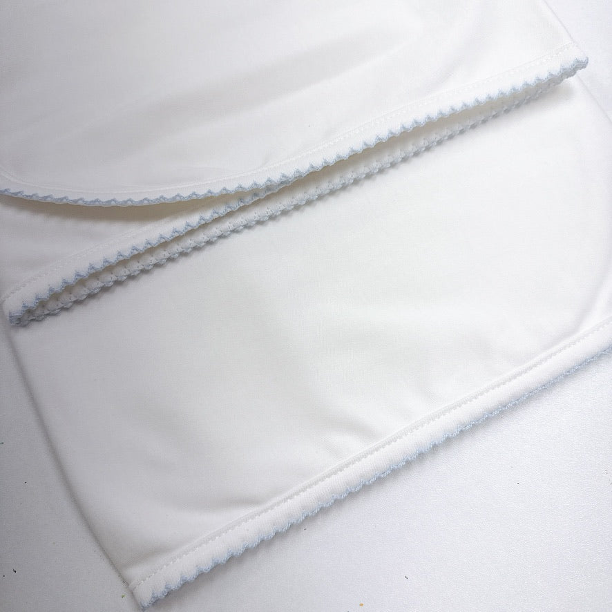 White Receiving Blanket Blue Trim