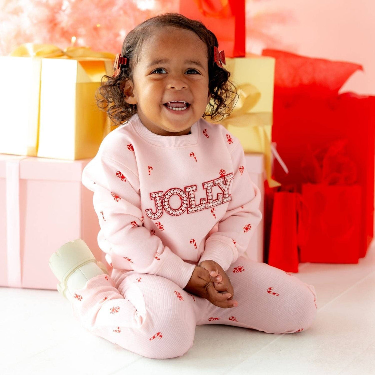 Jolly Pearl Patch Candy Cane Christmas Sweatshirt - Kids