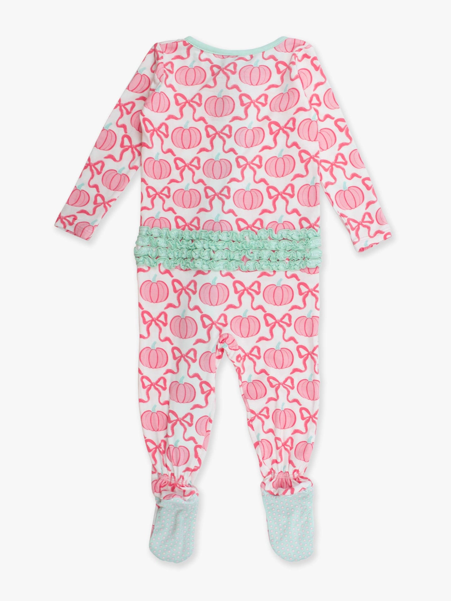 SoftSnooze™ Baby Girls Bamboo Viscose Pink Fairytale Pumpkins Footed Ruffle One Piece Pajama