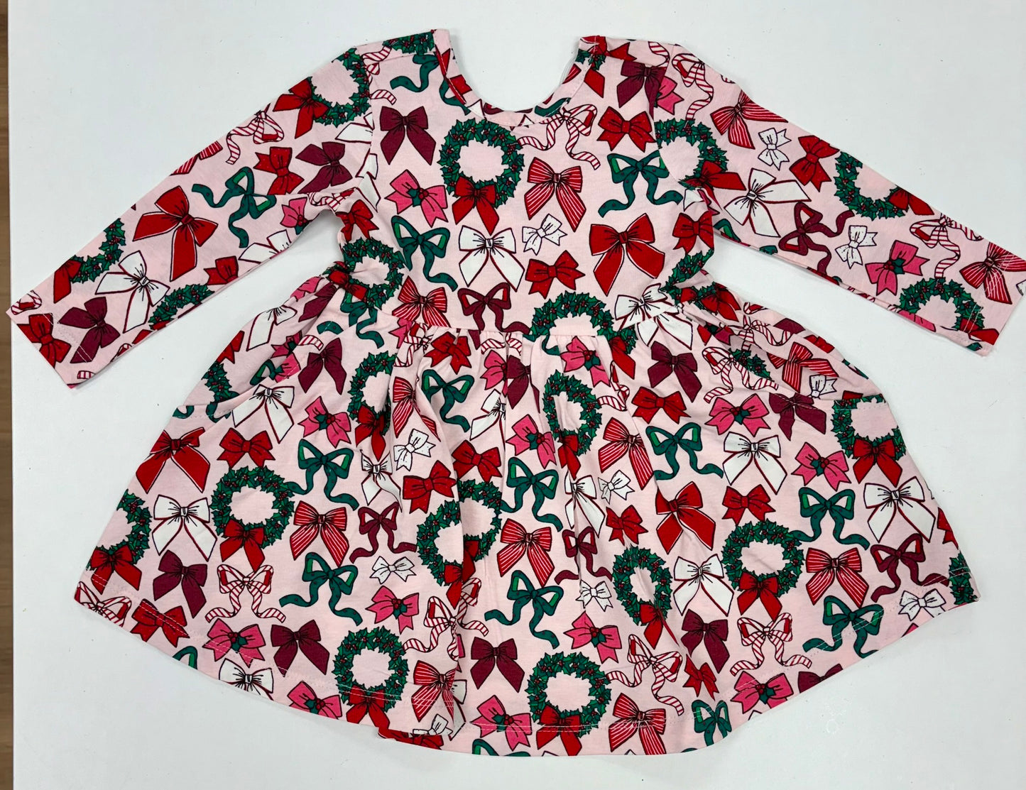 Holly Bows Knit Long Sleeve Twirl Dress