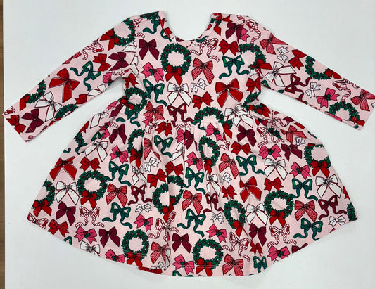 Holly Bows Knit Long Sleeve Twirl Dress