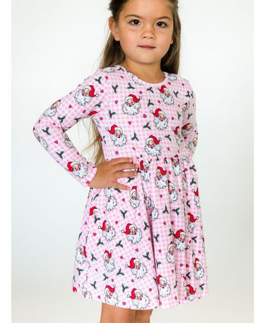 Pink Santa Joy Knit Long Sleeve Twirl Dress