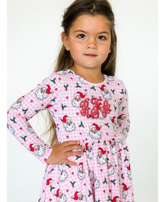 Pink Santa Joy Knit Long Sleeve Twirl Dress