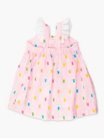 Pink Bunny stripe cotton Gauze Flutter bow dress