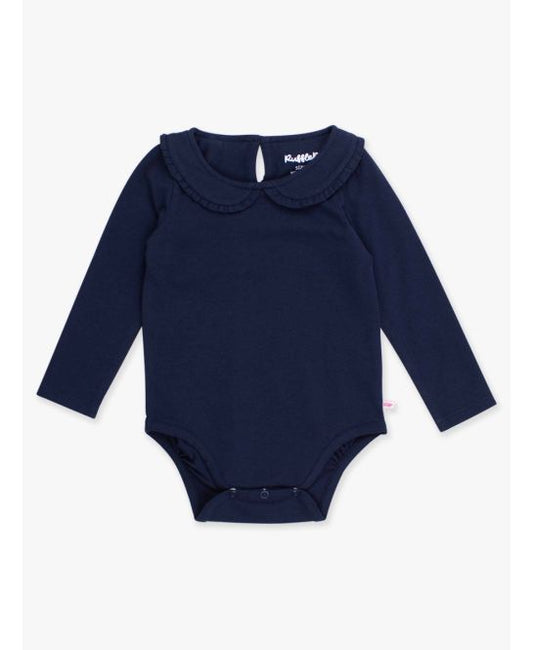 Dark Navy Knit L/S Ruffle Peter Pan Bodysuit