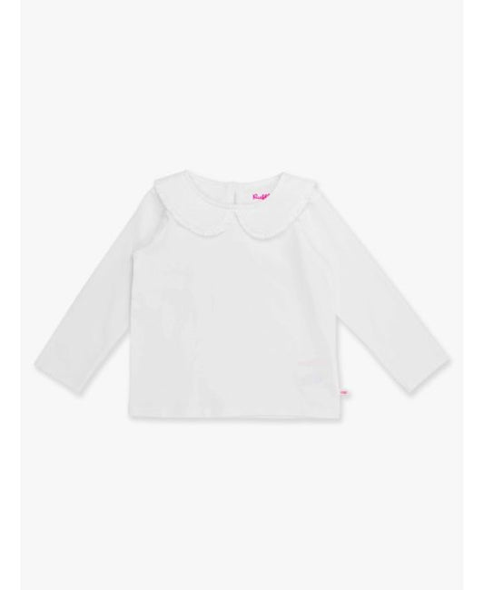 White Knit L/S Ruffle Peter Pan Tee