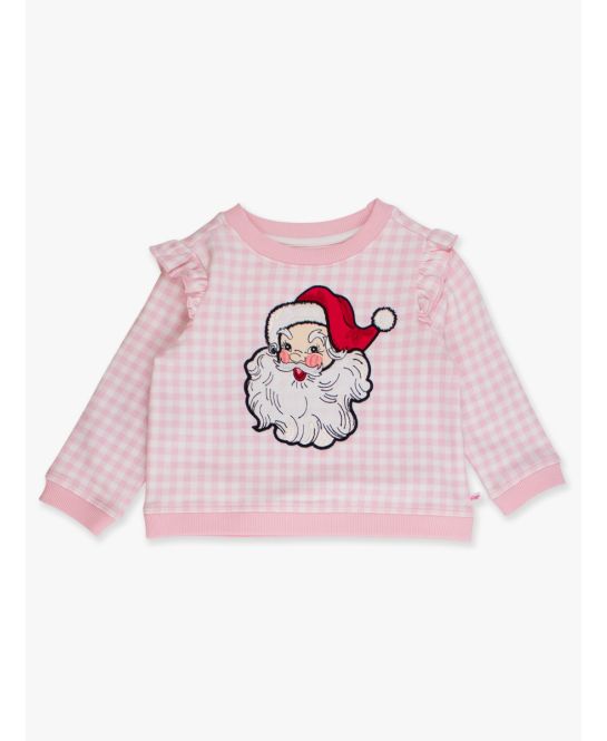 Dear Santa Pink Gingham Applique Flutter Sweatshirt