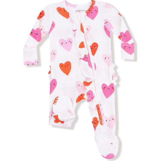 Happy Hearts - 2 Way Ruffle Zipper Footie