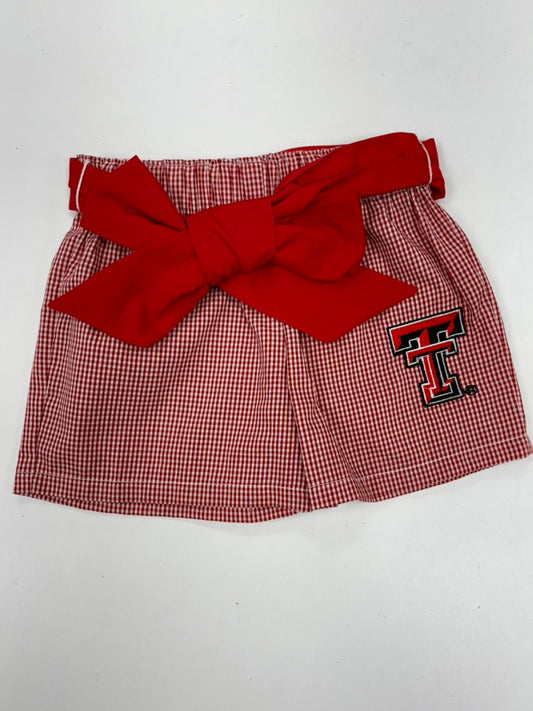 TX Tech Embroidered Red Gingham Girls Short with Sash