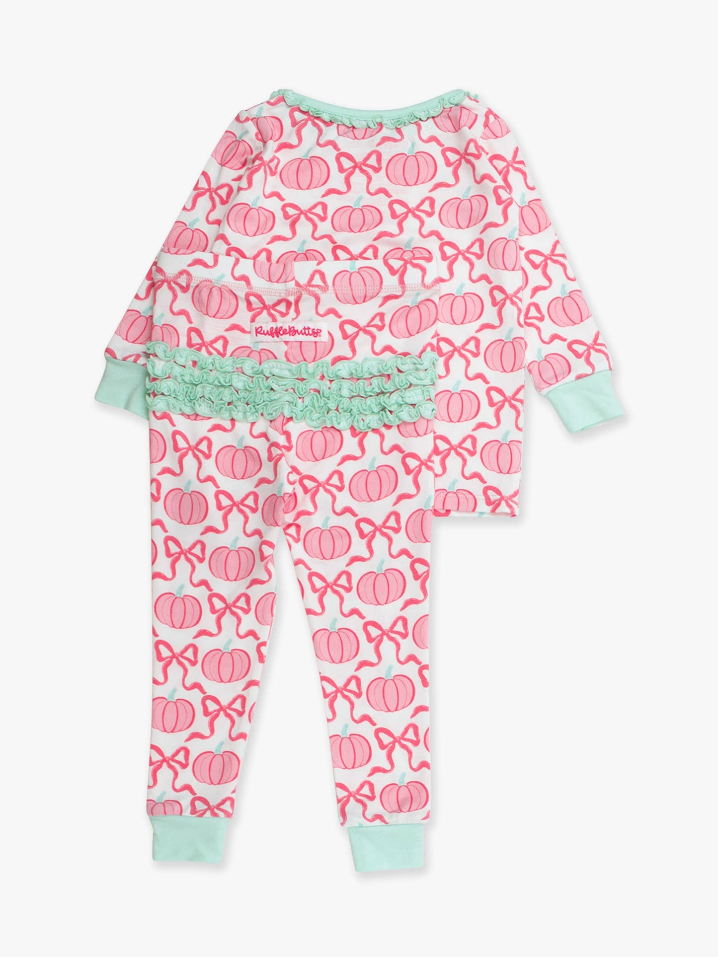 Pink Fairytale Pumpkins Ruffle Long Sleeve Pajama Set with Signature Rear Ruffles