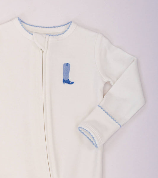 Pip Embroidered Zip Romper -Blue Boot