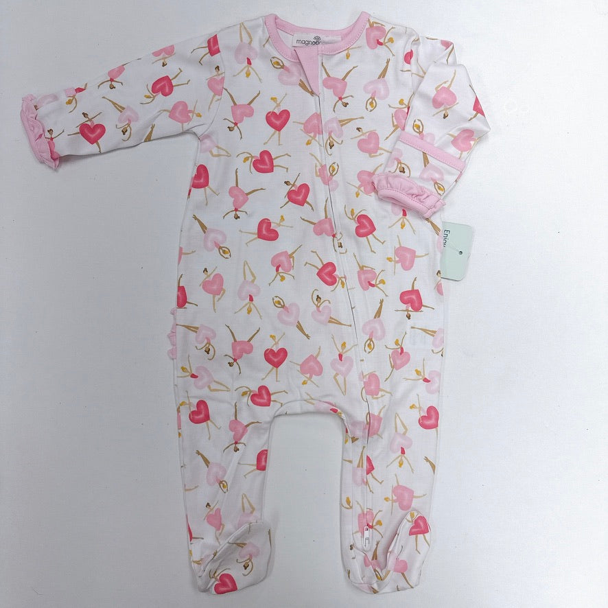 Dancing Hearts- Ruffle Zipper Footie