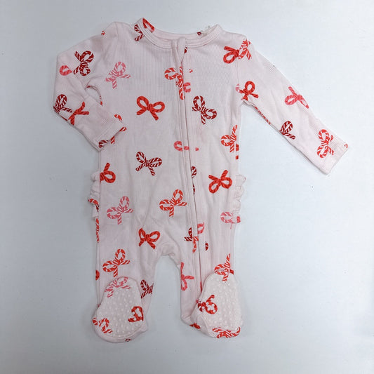 Candy Cane Bows Zipper Ruffle Footie