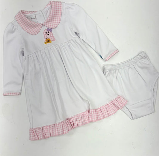 Boo Crew! Applique Collared Long Sleeve Dress - Pink