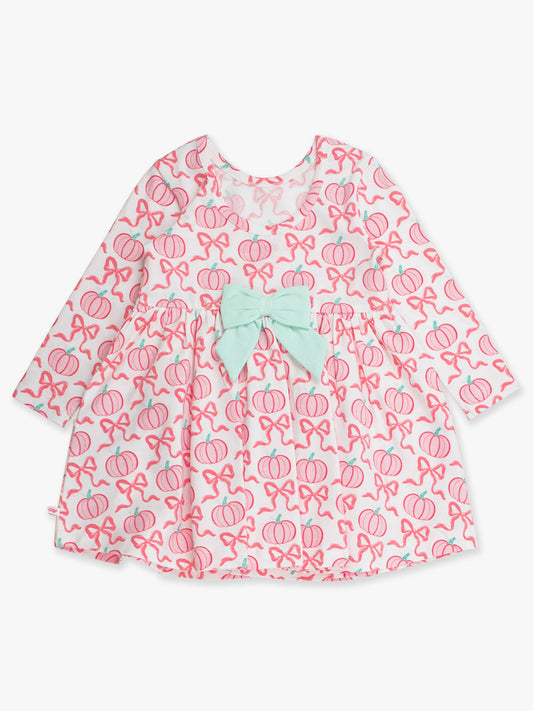 Girls Pink Fairytale Pumpkins Knit Long Sleeve Twirl Dress