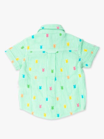 Green Bunny stripe cotton guaze s/s button down shirt