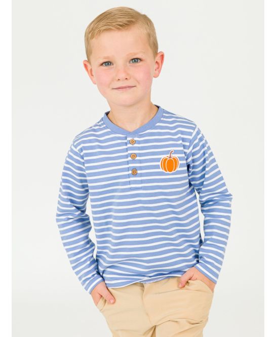 Pumpkin Periwinkle stripe l/s henley tee
