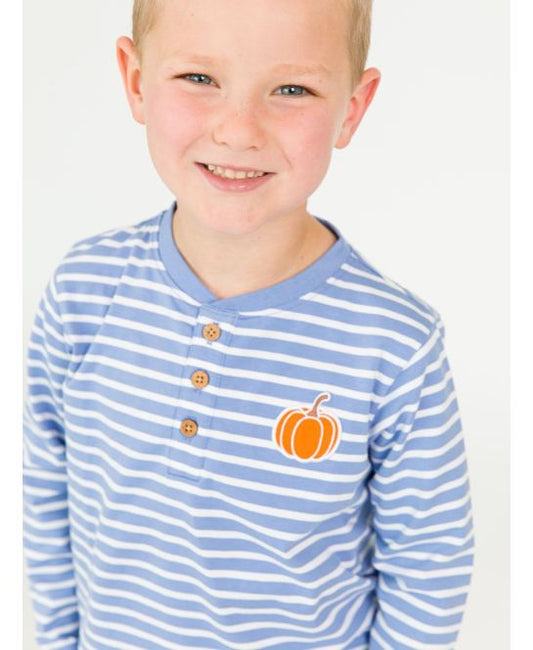 Pumpkin Periwinkle stripe l/s henley tee