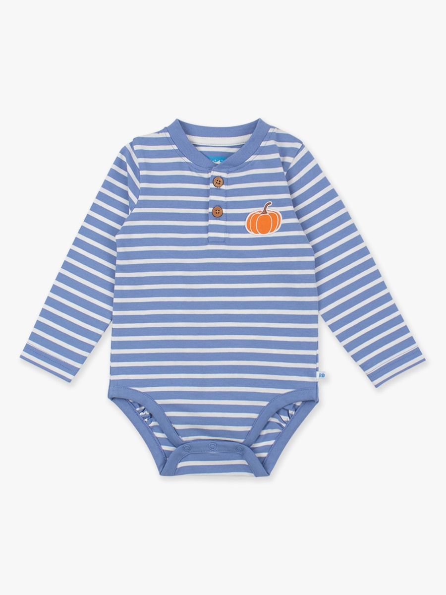 Pumpkin Periwinkle stripe l/s henley bodysuit
