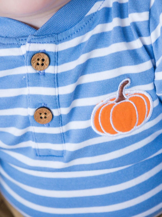 Pumpkin Periwinkle stripe l/s henley bodysuit