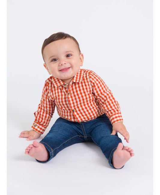Classic Rust Gingham l/s Button Down Bodysuit