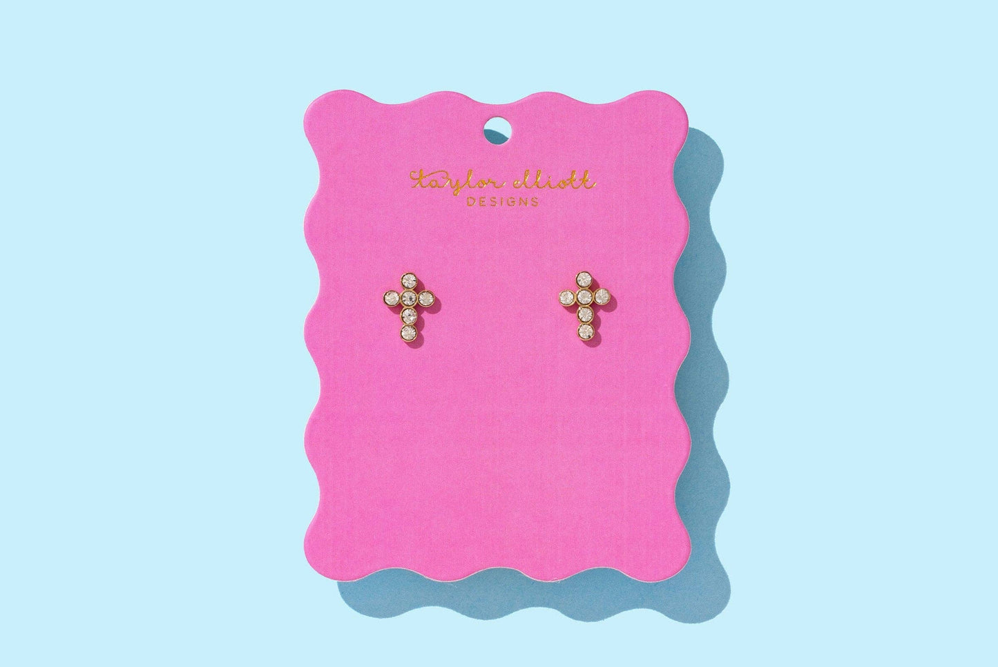Stud Earrings - Gold-Plated + Crystal Gem Crosses - Faith