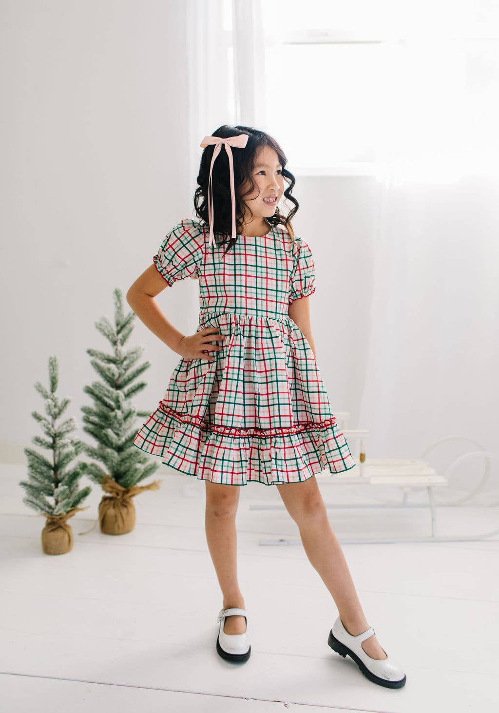 Aura Poplin Dress in Holiday Plaid | Girls Dress