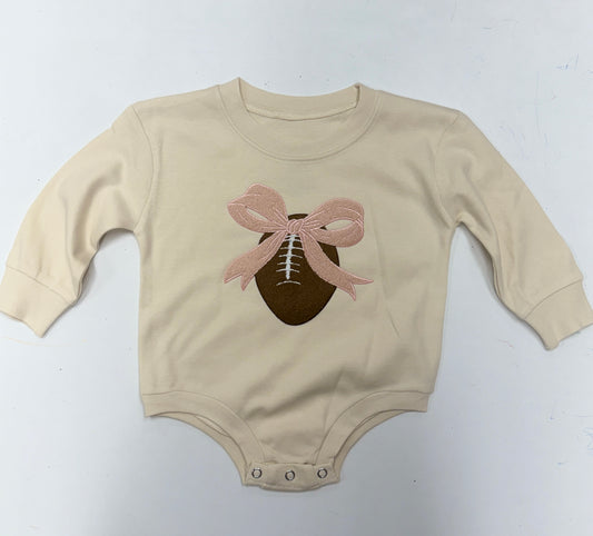 Coquette Football Patch Long Sleeve Romper - Natural