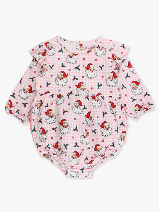 Baby Girls Pink Dear Santa Knit Long Sleeve Flutter Bubble Romper