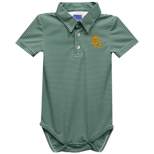 Baylor Bears Embroidered Hunter Green Stripe Polo Onesie