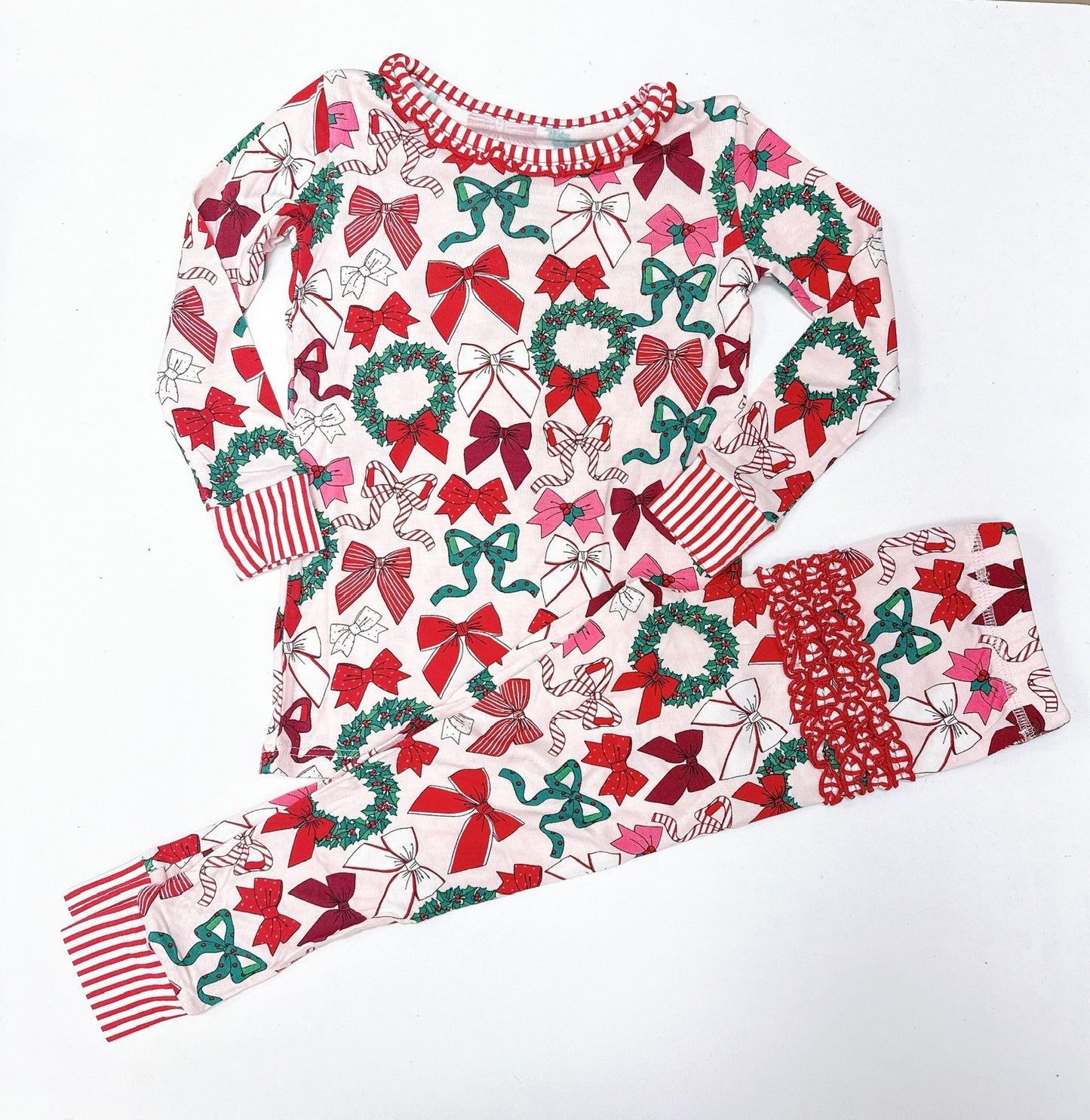 Holly Bows Ruffle l/s pj set