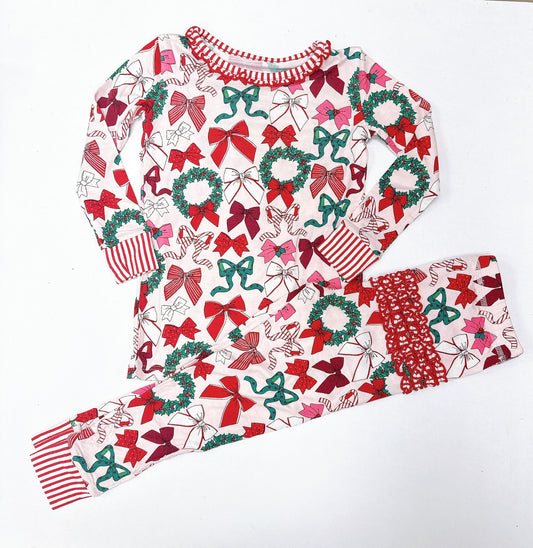 Holly Bows Ruffle l/s pj set