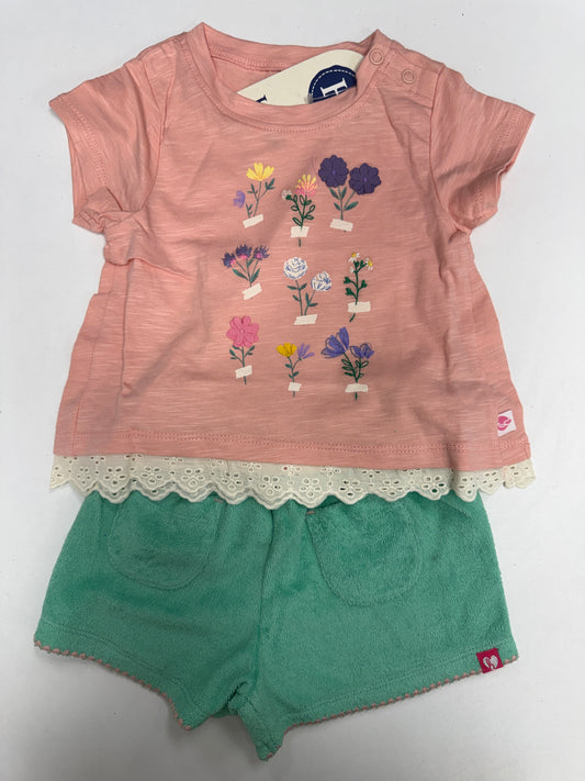 Eyelet Trim Tee & Short Set - Pink Blossom