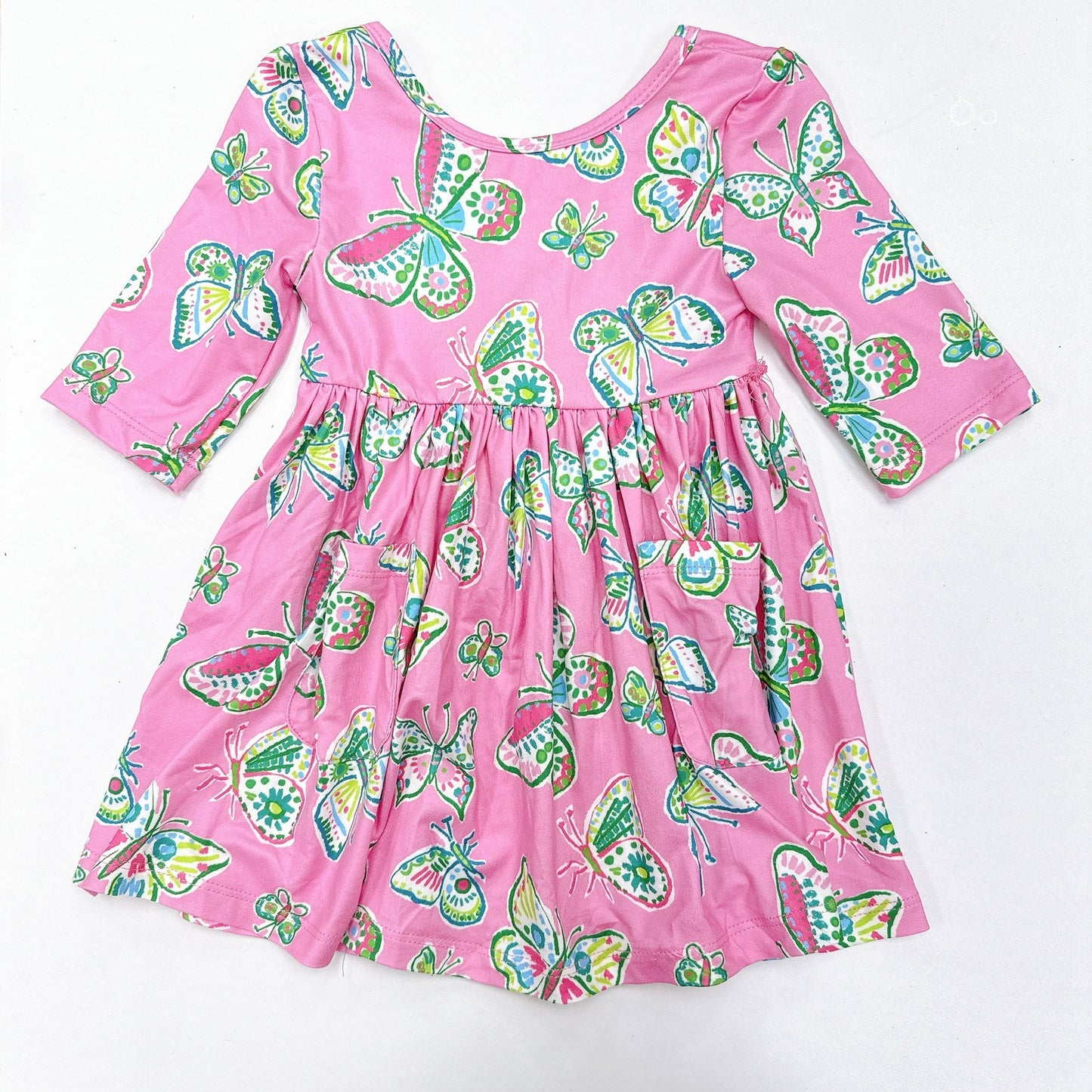 Butterfly Garden 3/4 Sleeve Pocket Twirl Dress