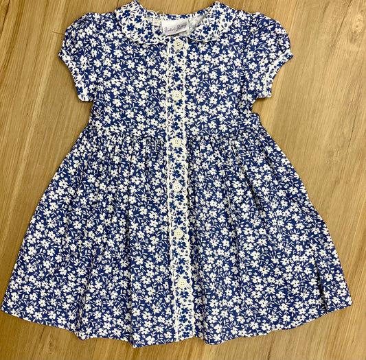 Blue & White Floral Button- Front Dress